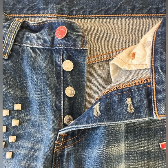Levi’s 501, Rare Cream & Red Enamel Studded Straight Jeans - Picture 7 of 12
